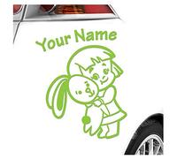 Kiwistar - Car Sticker Baby on Board - Lime Green - Bunny Girl - Individually Personalized with The Desired Text 24cm - Decal for Bicycle Vehicle Truck SUV