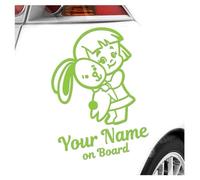 Kiwistar - Car Sticker Baby on Board - Lime Green - Bunny Girl - Individually Personalized with The Desired Text + on Board 15cm - Decal for Bicycle Vehicle Truck SUV