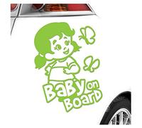Kiwistar - Car Sticker Baby on Board - Lime Green - Butterfly Girl - Baby on Board 15cm - Decal for Bicycle Vehicle Truck SUV