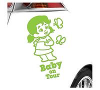 Kiwistar - Car Sticker Baby on Board - Lime Green - Butterfly Girl - Baby on Tour 15cm - Decal for Bicycle Vehicle Truck SUV