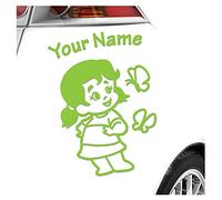Kiwistar - Car Sticker Baby on Board - Lime Green - Butterfly Girl - Individually Personalized with The Desired Text 30cm - Decal for Bicycle Vehicle Truck SUV