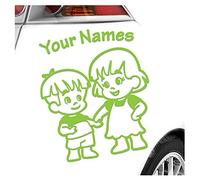 Kiwistar - Car Sticker Baby on Board - Lime Green - Siblings Boy Girl - Individually Personalized with The Desired Text 15cm - Decal for Bicycle Vehicle Truck SUV
