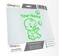 Kiwistar - Car Sticker Baby on Board - neon Green - Baby Butterflies - Individually Personalized with The Desired Text 30cm - Decal for Bicycle Vehicle Truck SUV