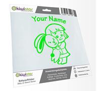 Kiwistar - Car Sticker Baby on Board - neon Green - Bunny Girl - Individually Personalized with The Desired Text 15cm - Decal for Bicycle Vehicle Truck SUV