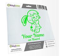 Kiwistar - Car Sticker Baby on Board - neon Green - Bunny Girl - Individually Personalized with The Desired Text + on Board 24cm - Decal for Bicycle Vehicle Truck SUV
