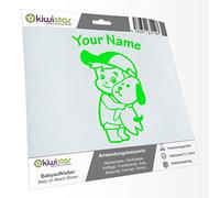 Kiwistar - Car Sticker Baby on Board - neon Green - cappy Dog boy - Individually Personalized with The Desired Text 24cm - Decal for Bicycle Vehicle Truck SUV