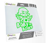 Kiwistar - Car Sticker Baby on Board - neon Green - Little Angel Girl - Baby on Board 20cm - Decal for Bicycle Vehicle Truck SUV