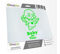 Kiwistar - Car Sticker Baby on Board - neon Green - Little Angel Girl - Baby on Tour 30cm - Decal for Bicycle Vehicle Truck SUV