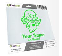 Kiwistar - Car Sticker Baby on Board - neon Green - Little Angel Girl - Individually Personalized with The Desired Text + on Board 24cm - Decal for Bicycle Vehicle Truck SUV