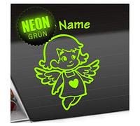 Kiwistar - Car Sticker Baby on Board - neon Green - Little Angel Girl - Individually Personalized with The Desired Text 15cm - Decal for Bicycle Vehicle Truck SUV