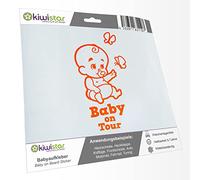 Kiwistar - Car Sticker Baby on Board - neon Orange - Baby Butterflies - Baby on Tour 30cm - Decal for Bicycle Vehicle Truck SUV
