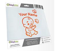 Kiwistar - Car Sticker Baby on Board - neon Orange - Baby Butterflies - Individually Personalized with The Desired Text 30cm - Decal for Bicycle Vehicle Truck SUV