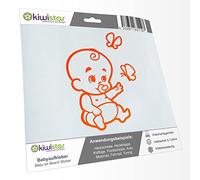 Kiwistar - Car Sticker Baby on Board - neon Orange - Baby Butterflies - Without Desired Text 20cm - Decal for Bicycle Vehicle Truck SUV