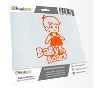 Kiwistar - Car Sticker Baby on Board - neon Orange - Boy Overalls - Baby on Board 30cm - Decal for Bicycle Vehicle Truck SUV