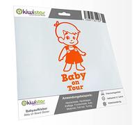 Kiwistar - Car Sticker Baby on Board - neon Orange - Boy Overalls - Baby on Tour 30cm - Decal for Bicycle Vehicle Truck SUV