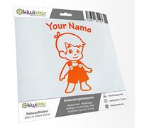 Kiwistar - Car Sticker Baby on Board - neon Orange - Boy Overalls - Individually Personalized with The Desired Text 30cm - Decal for Bicycle Vehicle Truck SUV