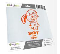 Kiwistar - Car Sticker Baby on Board - neon Orange - Bunny Girl - Baby on Tour 30cm - Decal for Bicycle Vehicle Truck SUV
