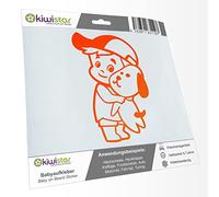 Kiwistar - Car Sticker Baby on Board - neon Orange - cappy Dog boy - Without Desired Text 15cm - Decal for Bicycle Vehicle Truck SUV