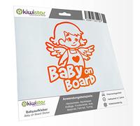 Kiwistar - Car Sticker Baby on Board - neon Orange - Little Angel Girl - Baby on Board 24cm - Decal for Bicycle Vehicle Truck SUV