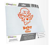 Kiwistar - Car Sticker Baby on Board - neon Orange - Little Angel Girl - Baby on Tour 20cm - Decal for Bicycle Vehicle Truck SUV