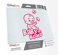 Kiwistar - Car Sticker Baby on Board - neon Pink - Baby Butterflies - Baby on Board 30cm - Decal for Bicycle Vehicle Truck SUV