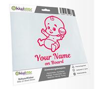 Kiwistar - Car Sticker Baby on Board - neon Pink - Baby Rattle - Individually Personalized with The Desired Text + on Board 15cm - Decal for Bicycle Vehicle Truck SUV