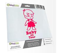 Kiwistar - Car Sticker Baby on Board - neon Pink - Boy Overalls - Baby on Tour 15cm - Decal for Bicycle Vehicle Truck SUV