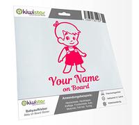 Kiwistar - Car Sticker Baby on Board - neon Pink - Boy Overalls - Individually Personalized with The Desired Text + on Board 20cm - Decal for Bicycle Vehicle Truck SUV