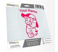 Kiwistar - Car Sticker Baby on Board - neon Pink - cappy Dog boy - Individually Personalized with The Desired Text 30cm - Decal for Bicycle Vehicle Truck SUV