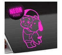 Kiwistar - Car Sticker Baby on Board - neon Pink - cappy Dog boy - Without Desired Text 20cm - Decal for Bicycle Vehicle Truck SUV
