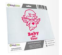 Kiwistar - Car Sticker Baby on Board - neon Pink - Little Angel Girl - Baby on Tour 15cm - Decal for Bicycle Vehicle Truck SUV