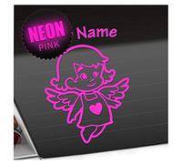 Kiwistar - Car Sticker Baby on Board - neon Pink - Little Angel Girl - Individually Personalized with The Desired Text 15cm - Decal for Bicycle Vehicle Truck SUV