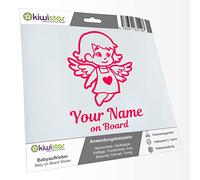 Kiwistar - Car Sticker Baby on Board - neon Pink - Little Angel Girl - Individually Personalized with The Desired Text + on Board 30cm - Decal for Bicycle Vehicle Truck SUV