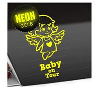 Kiwistar - Car Sticker Baby on Board - neon Yellow - Little Angel Girl - Baby on Tour 15cm - Decal for Bicycle Vehicle Truck SUV