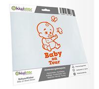 Kiwistar - Car Sticker Baby on Board - Orange - Baby Butterflies - Baby on Tour 20cm - Decal for Bicycle Vehicle Truck SUV