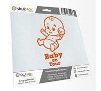 Kiwistar - Car Sticker Baby on Board - Orange - Baby Rattle - Baby on Tour 30cm - Decal for Bicycle Vehicle Truck SUV