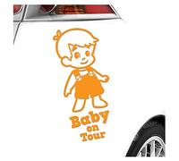 Kiwistar - Car Sticker Baby on Board - Orange - Boy Overalls - Baby on Tour 24cm - Decal for Bicycle Vehicle Truck SUV