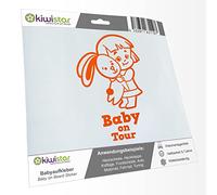 Kiwistar - Car Sticker Baby on Board - Orange - Bunny Girl - Baby on Tour 30cm - Decal for Bicycle Vehicle Truck SUV