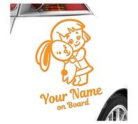 Kiwistar - Car Sticker Baby on Board - Orange - Bunny Girl - Individually Personalized with The Desired Text + on Board 24cm - Decal for Bicycle Vehicle Truck SUV
