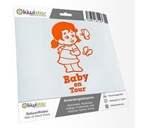 Kiwistar - Car Sticker Baby on Board - Orange - Butterfly Girl - Baby on Tour 15cm - Decal for Bicycle Vehicle Truck SUV