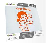 Kiwistar - Car Sticker Baby on Board - Orange - Butterfly Girl - Individually Personalized with The Desired Text 24cm - Decal for Bicycle Vehicle Truck SUV