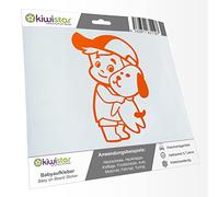Kiwistar - Car Sticker Baby on Board - Orange - cappy Dog boy - Without Desired Text 15cm - Decal for Bicycle Vehicle Truck SUV