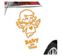 Kiwistar - Car Sticker Baby on Board - Orange - Little Angel Girl - Baby on Tour 20cm - Decal for Bicycle Vehicle Truck SUV