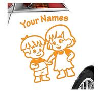 Kiwistar - Car Sticker Baby on Board - Orange - Siblings Boy Girl - Individually Personalized with The Desired Text 24cm - Decal for Bicycle Vehicle Truck SUV