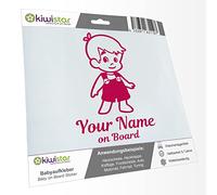 Kiwistar - Car Sticker Baby on Board - Pink - Boy Overalls - Individually Personalized with The Desired Text + on Board 20cm - Decal for Bicycle Vehicle Truck SUV