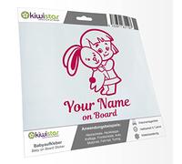 Kiwistar - Car Sticker Baby on Board - Pink - Bunny Girl - Individually Personalized with The Desired Text + on Board 30cm - Decal for Bicycle Vehicle Truck SUV