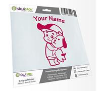Kiwistar - Car Sticker Baby on Board - Pink - cappy Dog boy - Individually Personalized with The Desired Text 15cm - Decal for Bicycle Vehicle Truck SUV