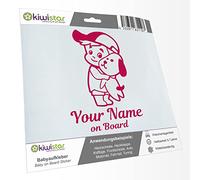 Kiwistar - Car Sticker Baby on Board - Pink - cappy Dog boy - Individually Personalized with The Desired Text + on Board 24cm - Decal for Bicycle Vehicle Truck SUV