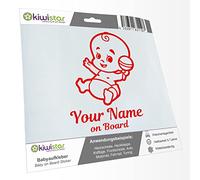 Kiwistar - Car Sticker Baby on Board - red - Baby Rattle - Individually Personalized with the Desired Text + on Board 30cm - Decal for Bicycle Vehicle Truck SUV