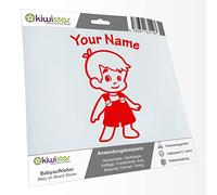 Kiwistar - Car Sticker Baby on Board - red - Boy Overalls - Individually Personalized with The Desired Text 30cm - Decal for Bicycle Vehicle Truck SUV